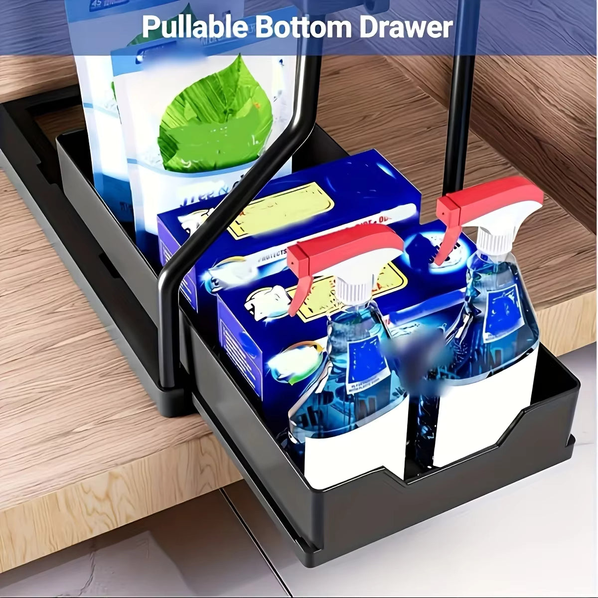 Maximize Your Space with the New Double-Layer Pull-Out Rack for Kitchen and Bathroom Storage